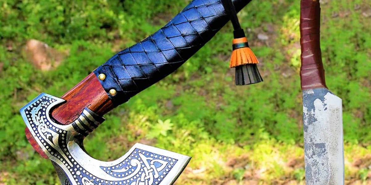 Handmade Viking Axe with Knife Set Camping Hatchets Gifts