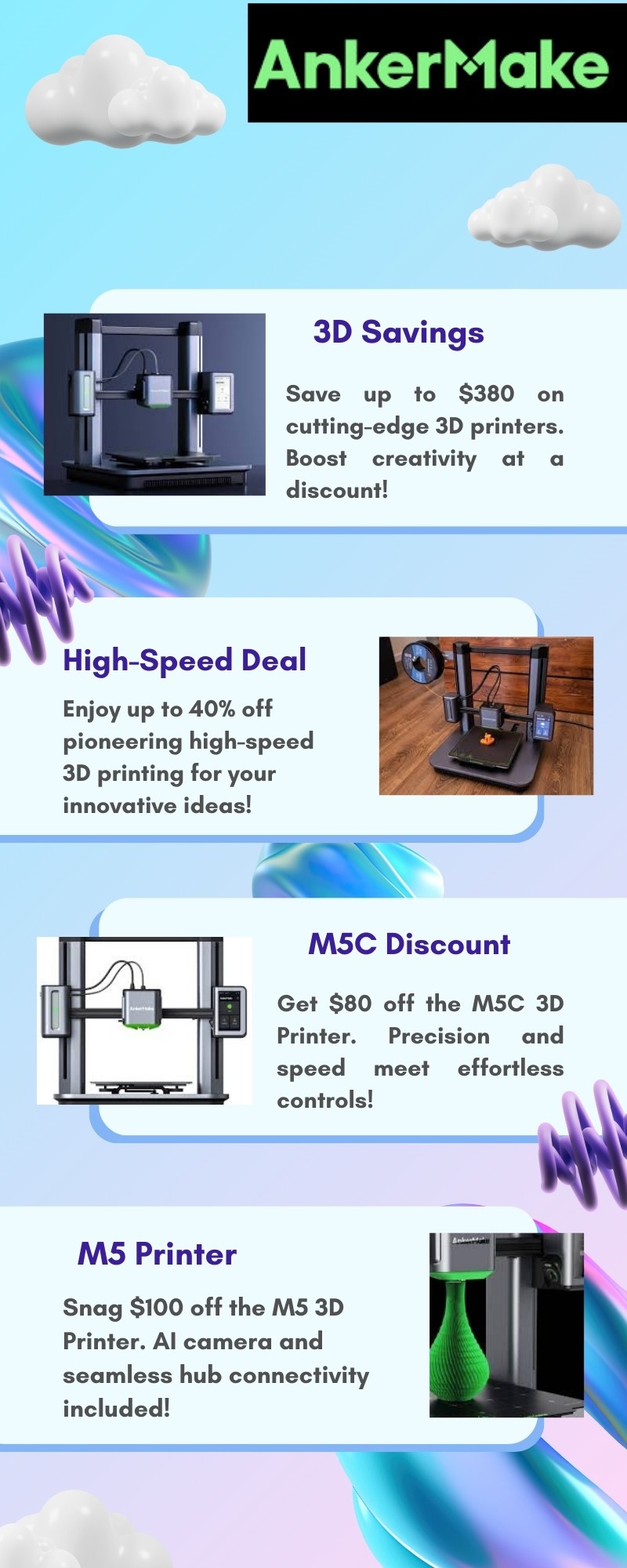 Ankermake M5 3D Printer with AI monitoring and auto-leveling