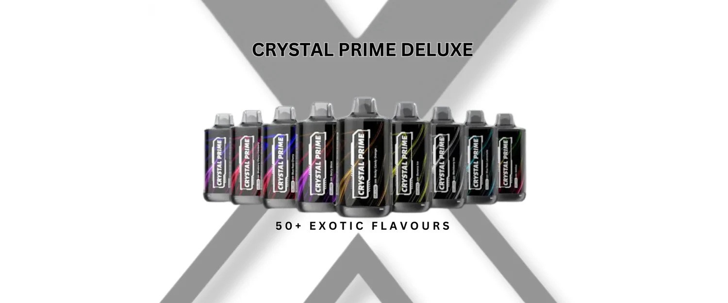 Crystal Prime Deluxe 18000 Box of 10 delivers premium taste and 18,000 puffs. A luxurious, high-capacity vape, perfect for bulk buying.