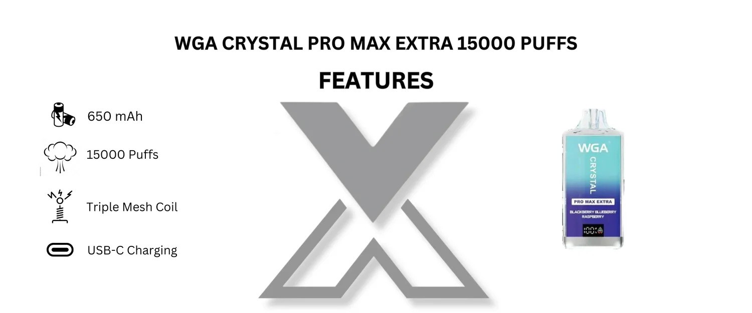 WGA Crystal Pro Max Extra 15000 offers 15,000 puffs of rich taste and smooth vapor. Great for wholesale and long-use disposable vaping needs.