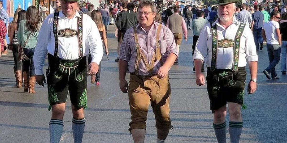 How has traditional Lederhosen for men evolved in modern-day festivals?