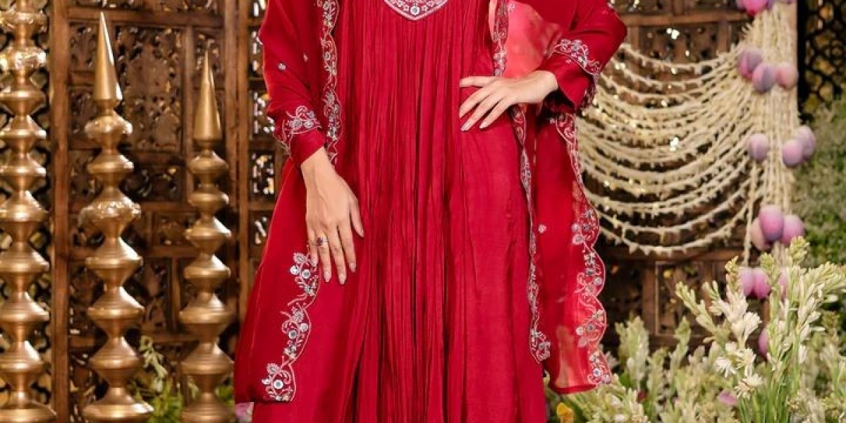 V-Neck Flared Anarkali Kurta Set | Peach Petals Gown