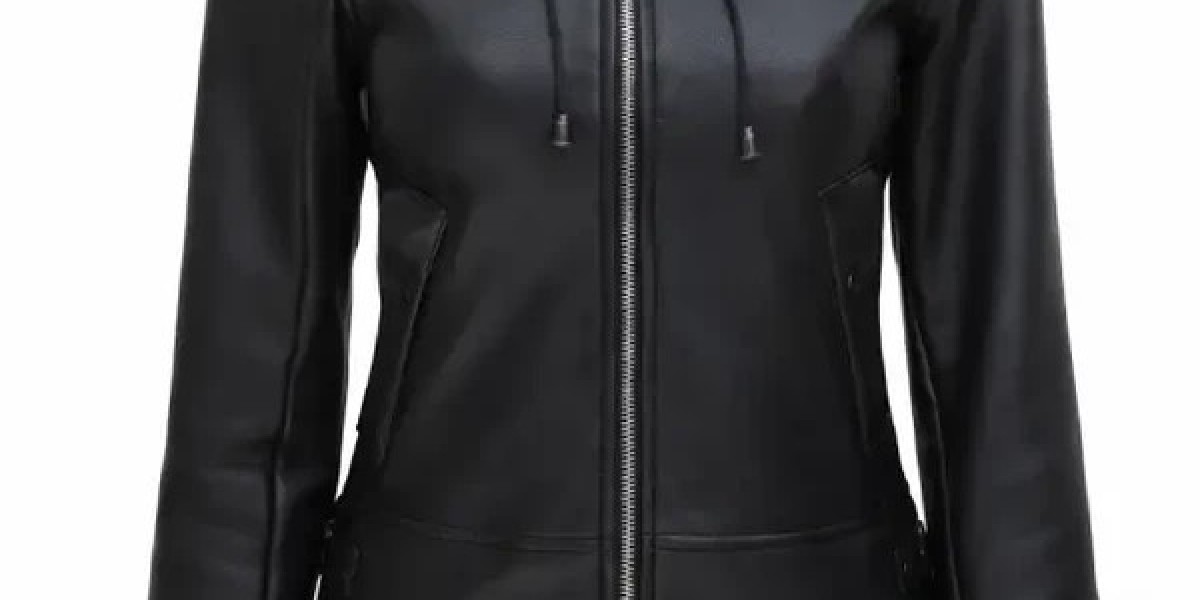 Womens Hooded Shearling Black Leather Jacket Luxury Winter Fashion Outerwear